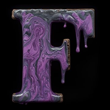 Capital letter F, dripping purple/gray paint