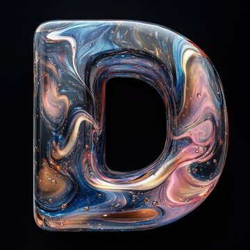 Capital letter D, swirling abstract design
