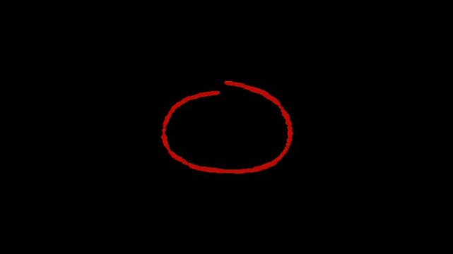 A red broken circle drawn with a brush on a black background