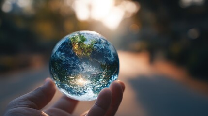 Fototapeta premium Hand holding earth globe outdoors