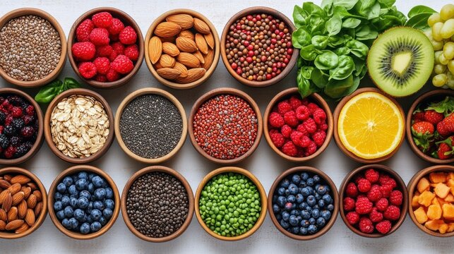 Assorted healthy foods in small bowls