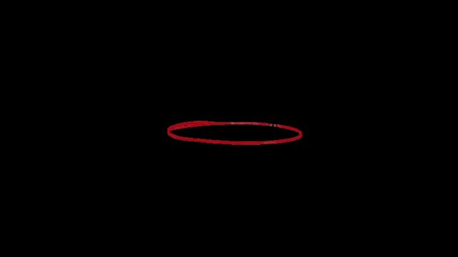 A red oval shape on a black background, resembling a ring or a loop, isolated
