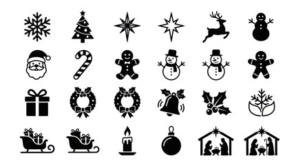 Christmas icons including snowflakes and reindeer on white background © medi