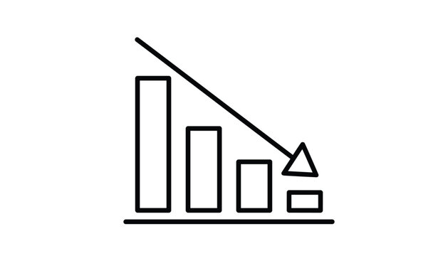 Simple black outline of a decreasing bar chart with a downward arrow representing financial loss or decline.