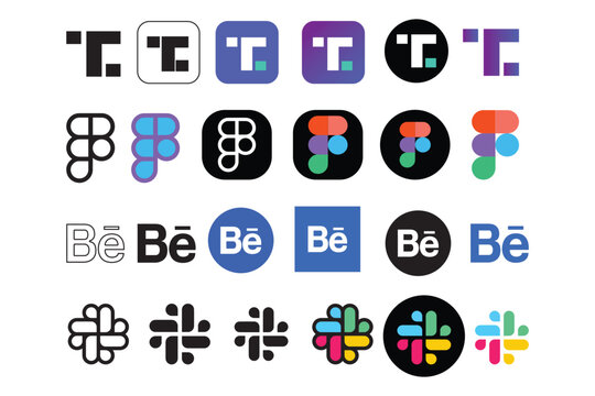 Popular Collaboration and Design Platform Logo Icons Collection Including Teams Figma Behance and Slack Editorial Vector