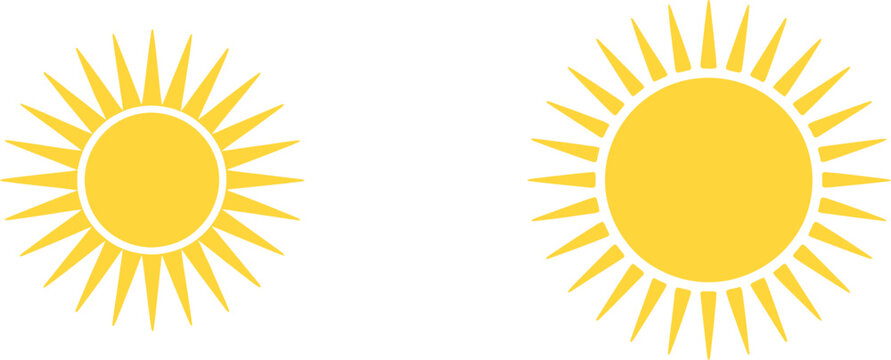 Bright cheerful sun graphic with rays isolated on clear background