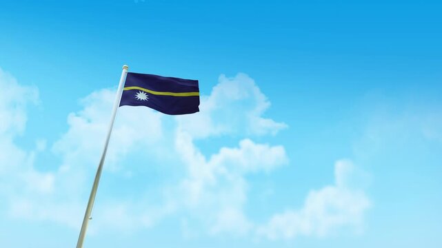 Nauru Flag 3D Render Animation with Fighter Jets Formation in Blue Sky