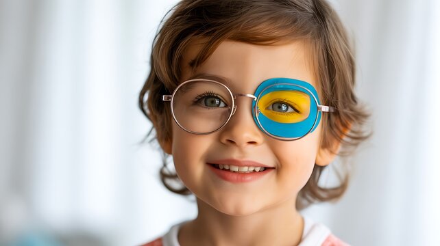 Smiling Child Wearing Colorful Eye Patch For Vision Therapy