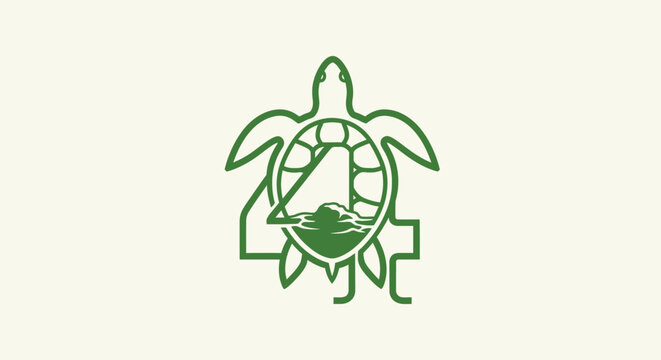 Green turtle logo with mountain and letter design.