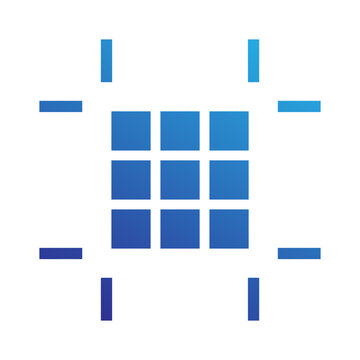 Vector artboard pixel grid Blue Gradient Icon for object alignment configuration.