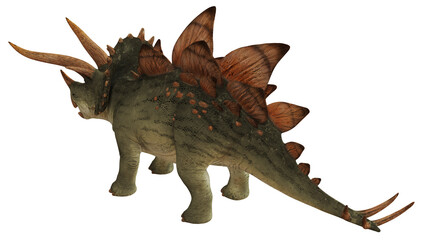 Fototapeta premium Realistic 3D dinosaur model with large spikes and horns.