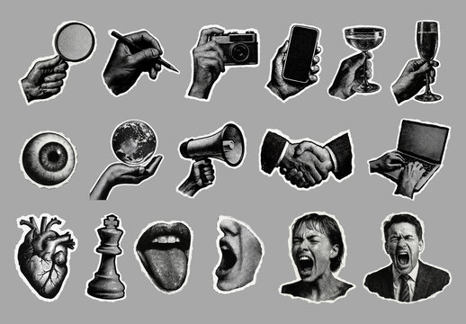 Eclectic Collage Of Expressive Icons Element Design Set