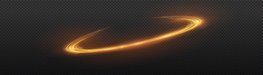 Glowing Light Trail Curve Abstract Dark Background Vector Illustration. Smooth golden light trail forming a curved shape on a dark textured background in vector style. © Md