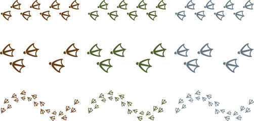 Obraz premium Webbed Animal Footprint Trail Icon Set with Duck Goose and Waterfowl Bird Track Paths for Nature and Wildlife Vector Graphic Designs