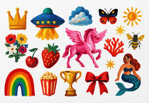 Colorful Whimsical Fantasy Elements Design Set