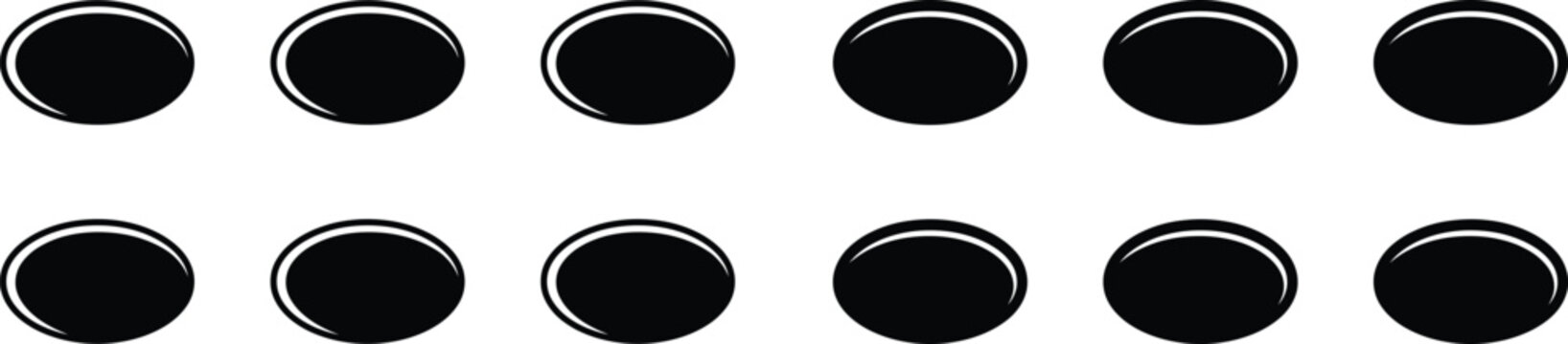 Set of oval shape icons for design elements on transparent background with lighting effect.