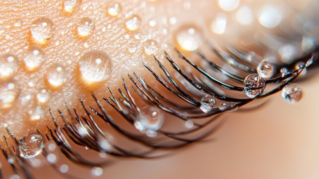 Lash natural curl closeup individual eyelash texture organic spiral pattern soft skin delicate fiber formation water droplets morning dew macro detail