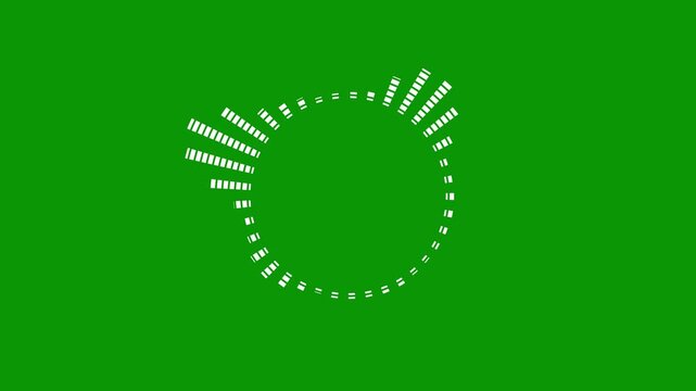 Minimal circle audio waveform animation on green background, seamless spectrum ring visualizer with digital frequency lines for podcasts, broadcasts, and audio visualization content.