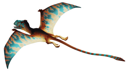 Colorful prehistoric flying dinosaur in motion. © Ilie