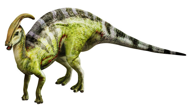 Realistic dinosaur illustration with colorful skin.