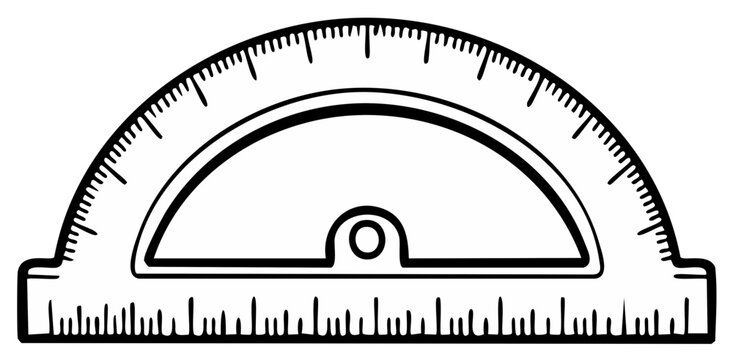 Scientific instrument protractor for measuring angles and drawing arcs on a white background