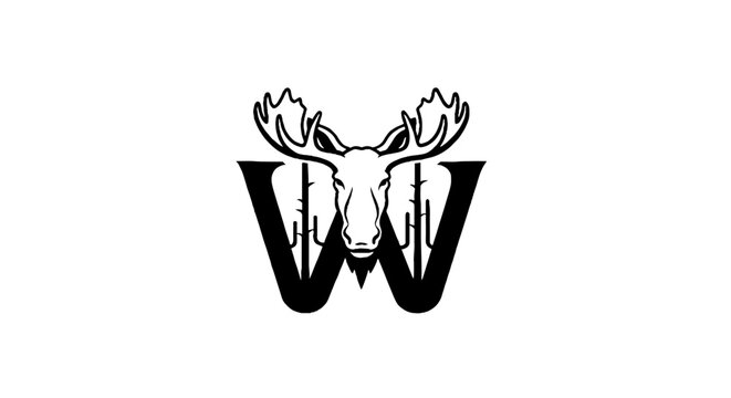 Moose Head Logo with Antlers and Letter Design.