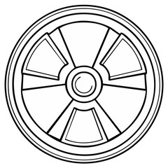 Fototapeta premium Black and white symbol of a wheel with spokes and a central circle