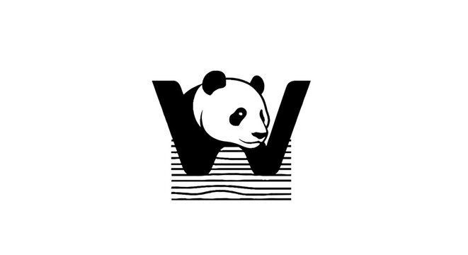 Black and white panda logo with water waves design.