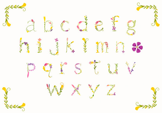 Floral Alphabet Letters Illustration Editable Font