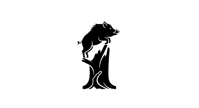 Black silhouette of a wild boar standing on hind legs.