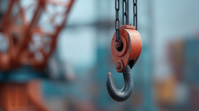 Industrial crane hook on transparent