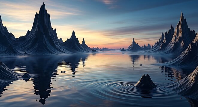 Majestic limestone karst islands at dusk in tropical bay.
