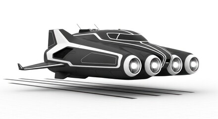 Obraz premium Futuristic black spacecraft isolated on white background.