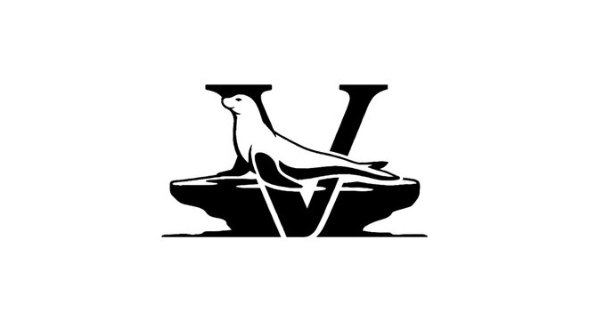 Elegant pigeon perched on stylized letter V logo.