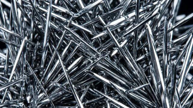 熱揺らぎの無秩序な状態から針状の金属結晶へ瞬時に凍結する相転移の抽象CGアニメーション