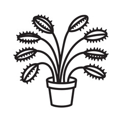 Black and White Silhouette Vector Illustration of Venus Flytrap Carnivorous Potted Plant.  © Shohan