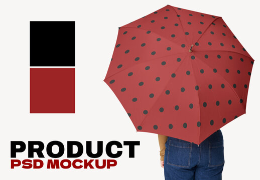 Red Polka Dot Umbrella Mockup PSD