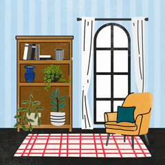 Cute living room Instagram post illustration, with furniture & home decor © Rawpixel.com