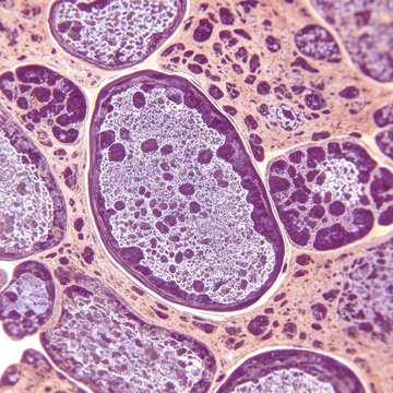 Micrograph of human subchondral bone cells, joint bone structure, orthopedic research style