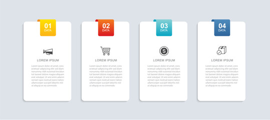 Naklejka na ściany i meble Infographic business vertical paper card banner template 4 options steps layout.