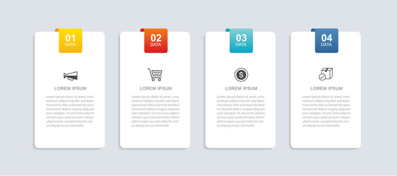 Infographic business vertical paper card banner template 4 options steps layout.
