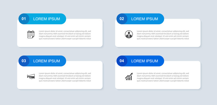 Business infographic blue rectangle banner template 4 options steps layout.