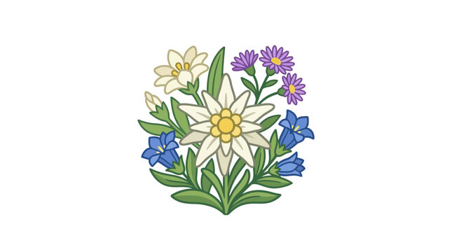 Edelweiss and Alpine Flowers Bouquet Illustration