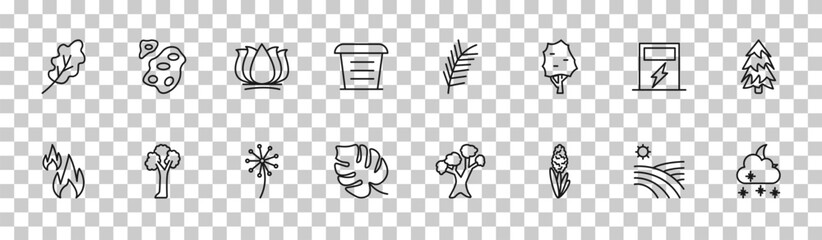 outline nature icons set - oak leaf, asteroids, eco energy source, night snow. editable vector for web and mobile ui © IconArt