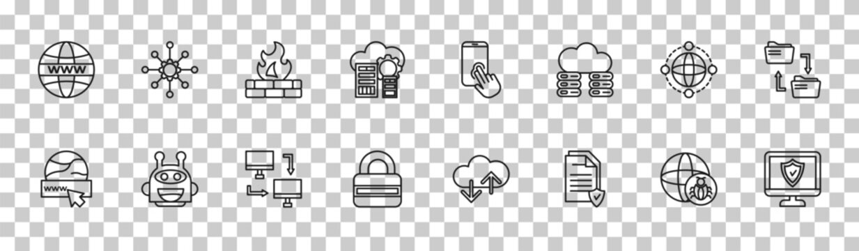 outline internet security icons set - internet, https, network, computer security. editable vector for web and mobile ui