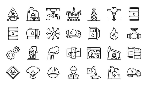 27 Oil and Gas Industry Outline Icon Set Vector EPS 10