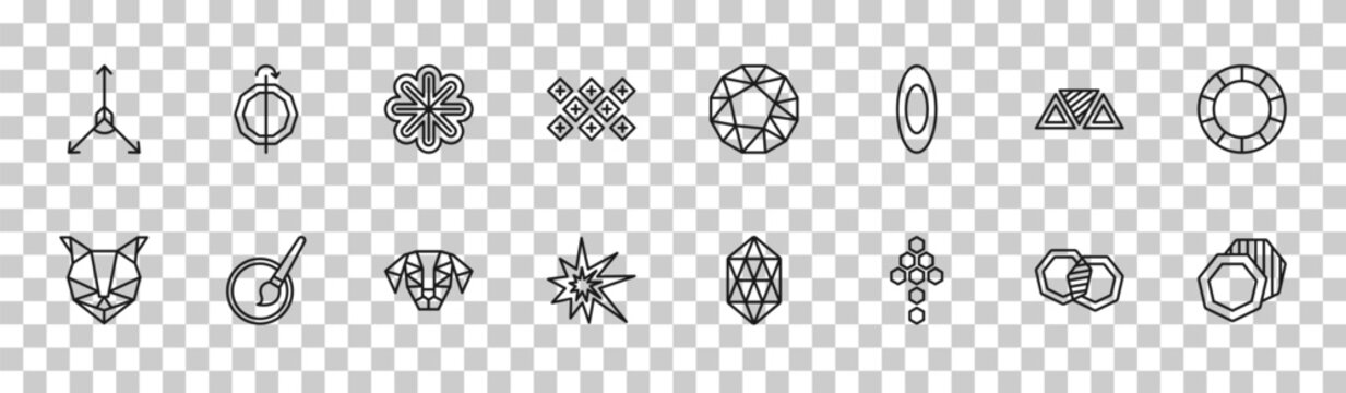 outline geometric figure icons set - axis, mirror horizontally, triple triangle, background. editable vector for web and mobile ui