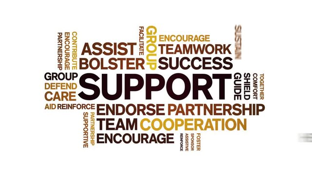Support animated word cloud-text design animation tag kinetic typography seamless loop.