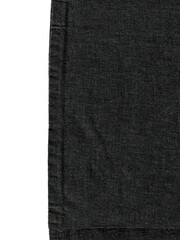 Dark texture of fabric texture on white background. showing a close-up of a black woven fabric garment edge with stitched seams isolated against a bright white backdrop