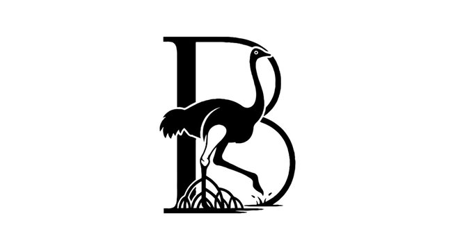 Black and white ostrich letter B logo design.